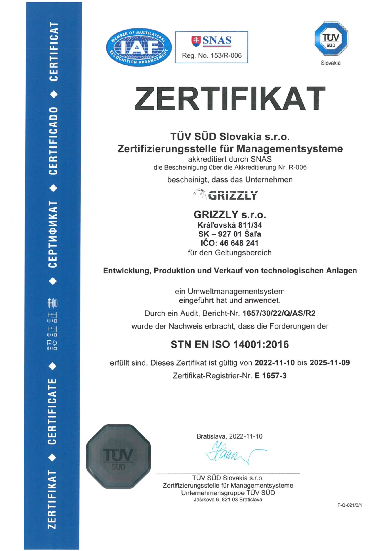 isolierung zertifikat ISO 14001 GRIZZLY